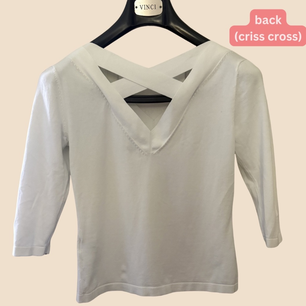 ❤️Lafayette 148 New York White Three-Quarter Sleeve Top, Size Small - Picture 4 of 6